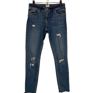 River Island Women’s Blue Distressed Raw Hem Skinny Denim Jeans Size 12